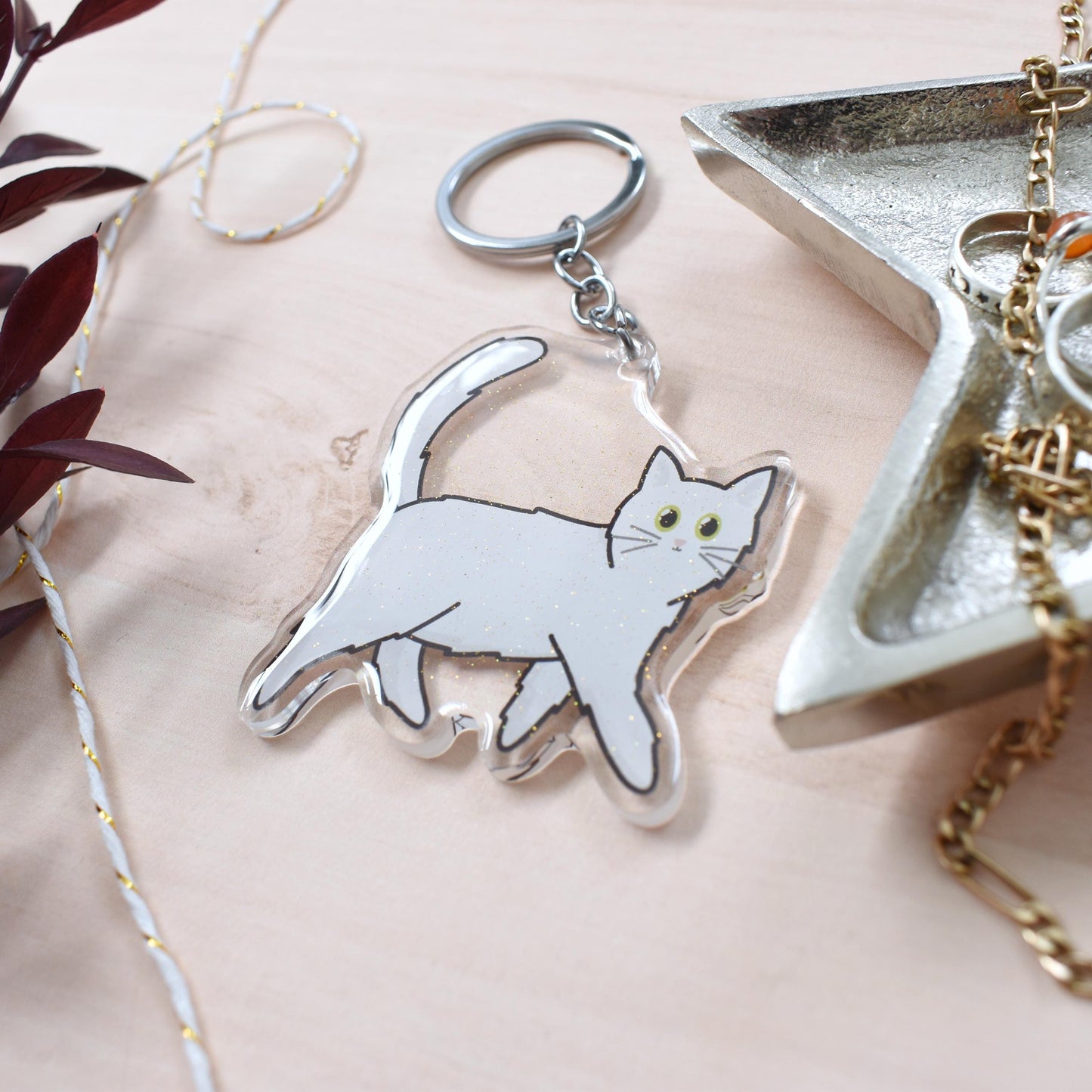 White Cat Keyring