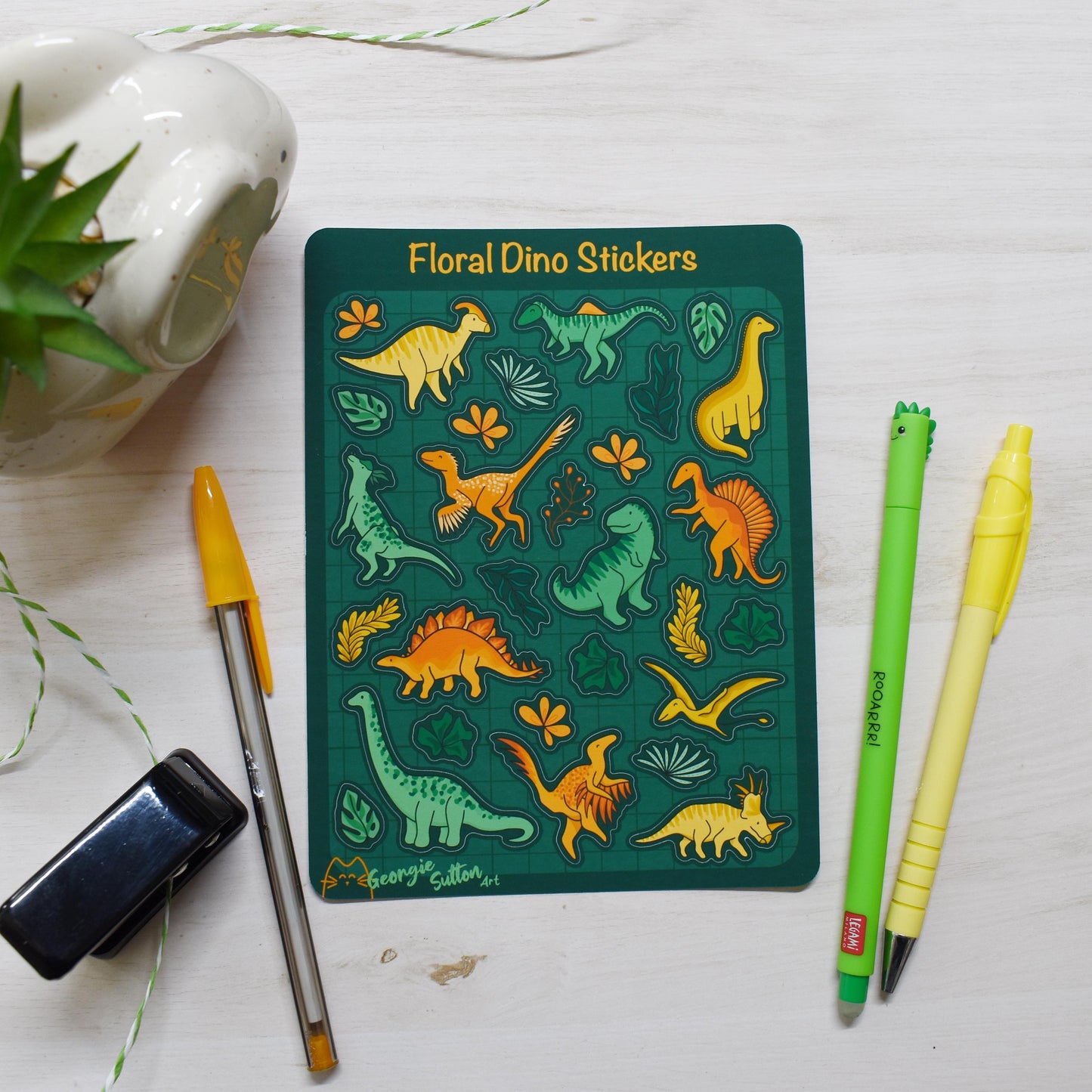 Floral Dino Sticker Sheet