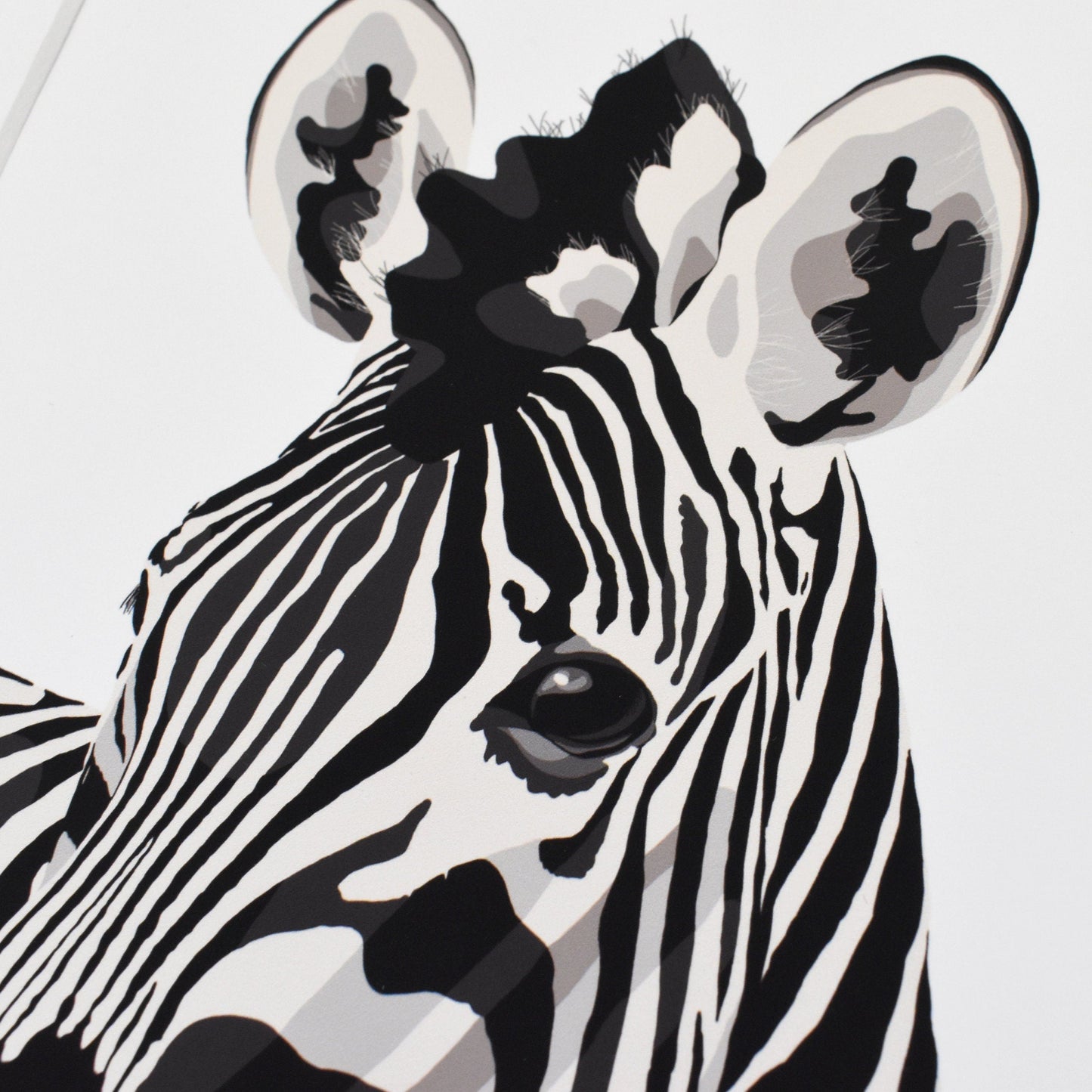 Black and white zebra illustration on a light gray background