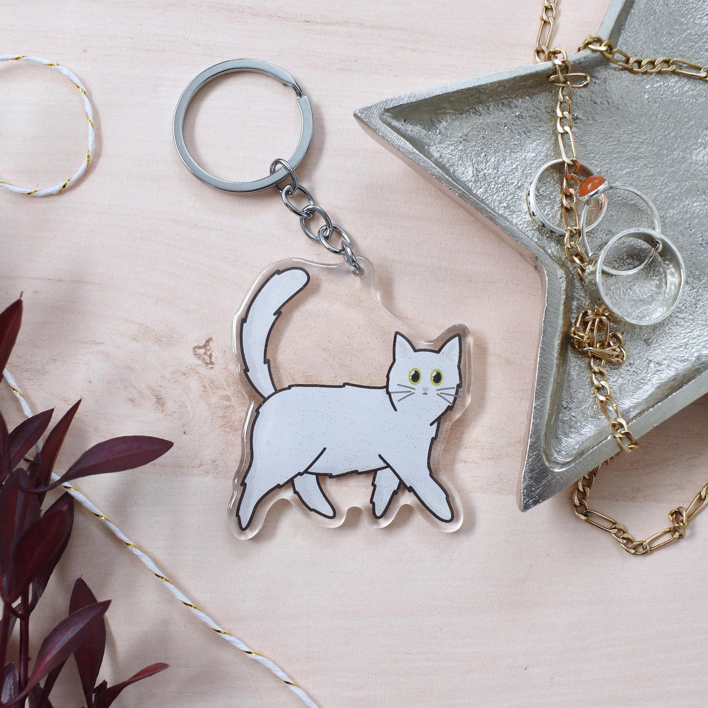 White Cat Keyring