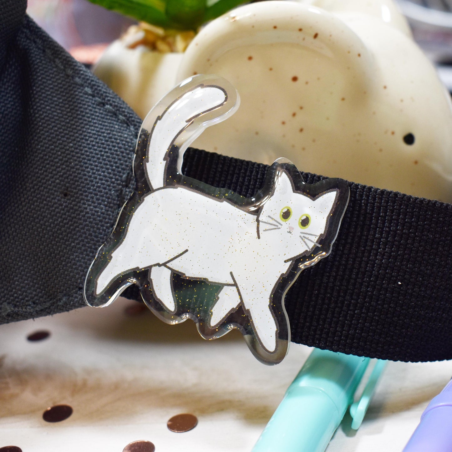 White Cat Pin Badge