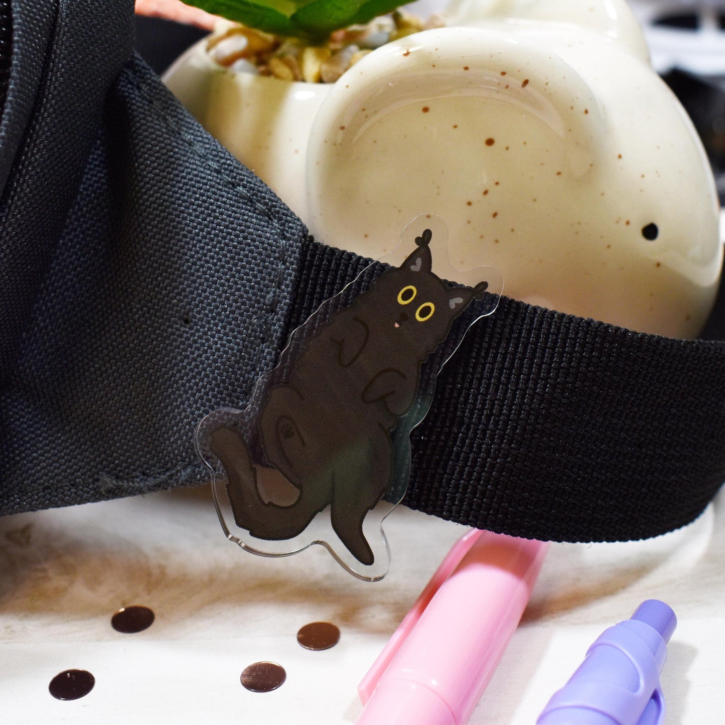 Fluffy Black Cat Pin Badge