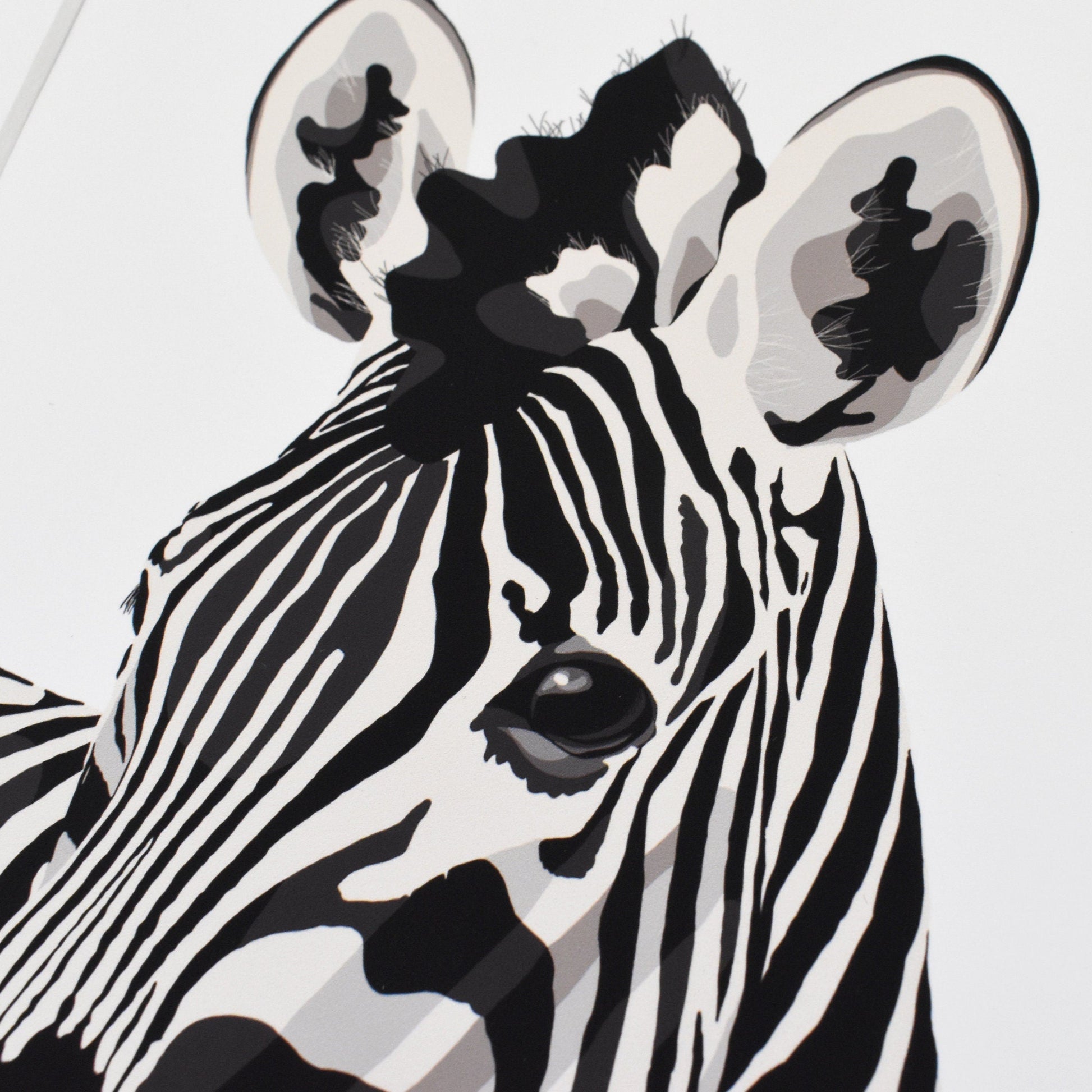Black and white zebra illustration on a light gray background