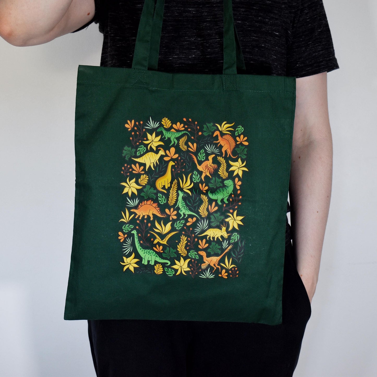 Floral Dinosaur Tote Bag