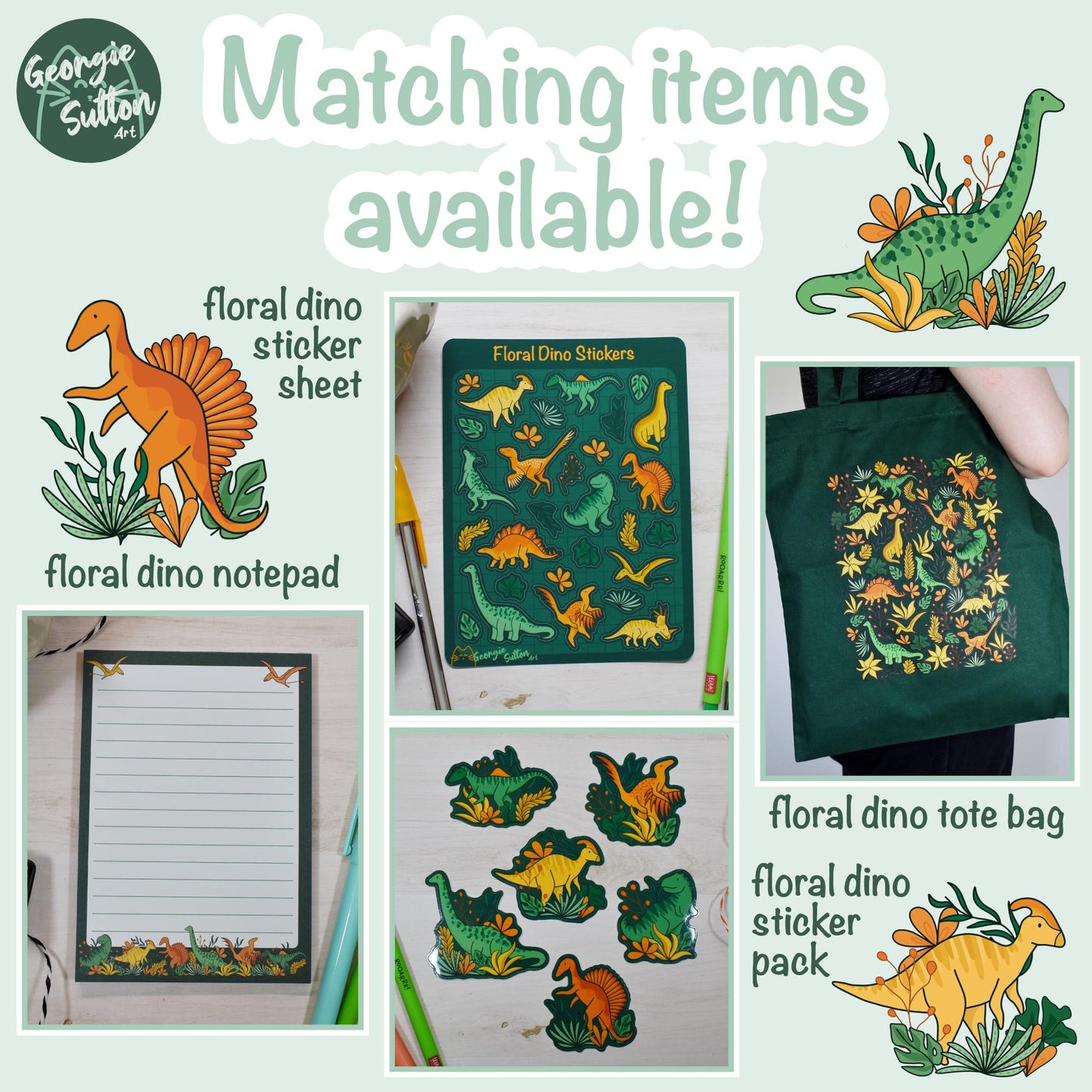 Floral Dinosaur Tote Bag