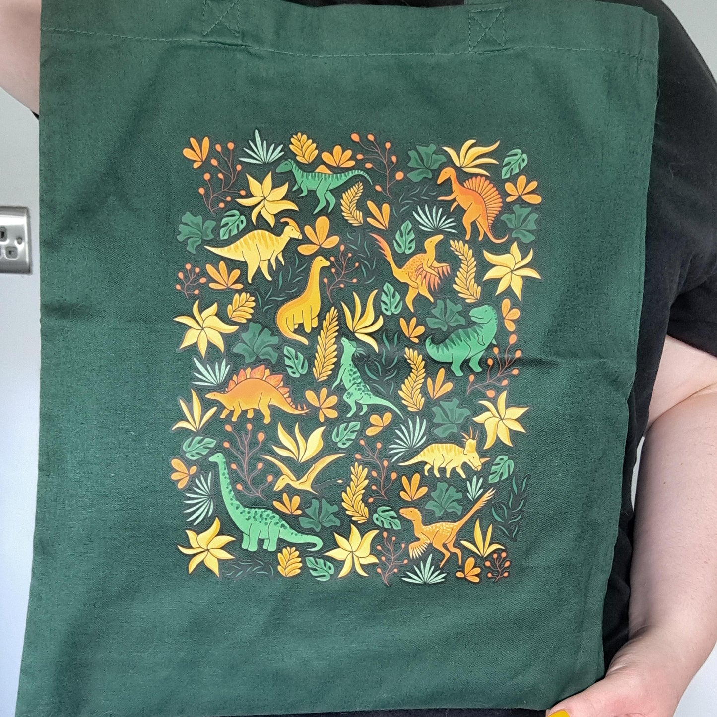 Floral Dinosaur Tote Bag