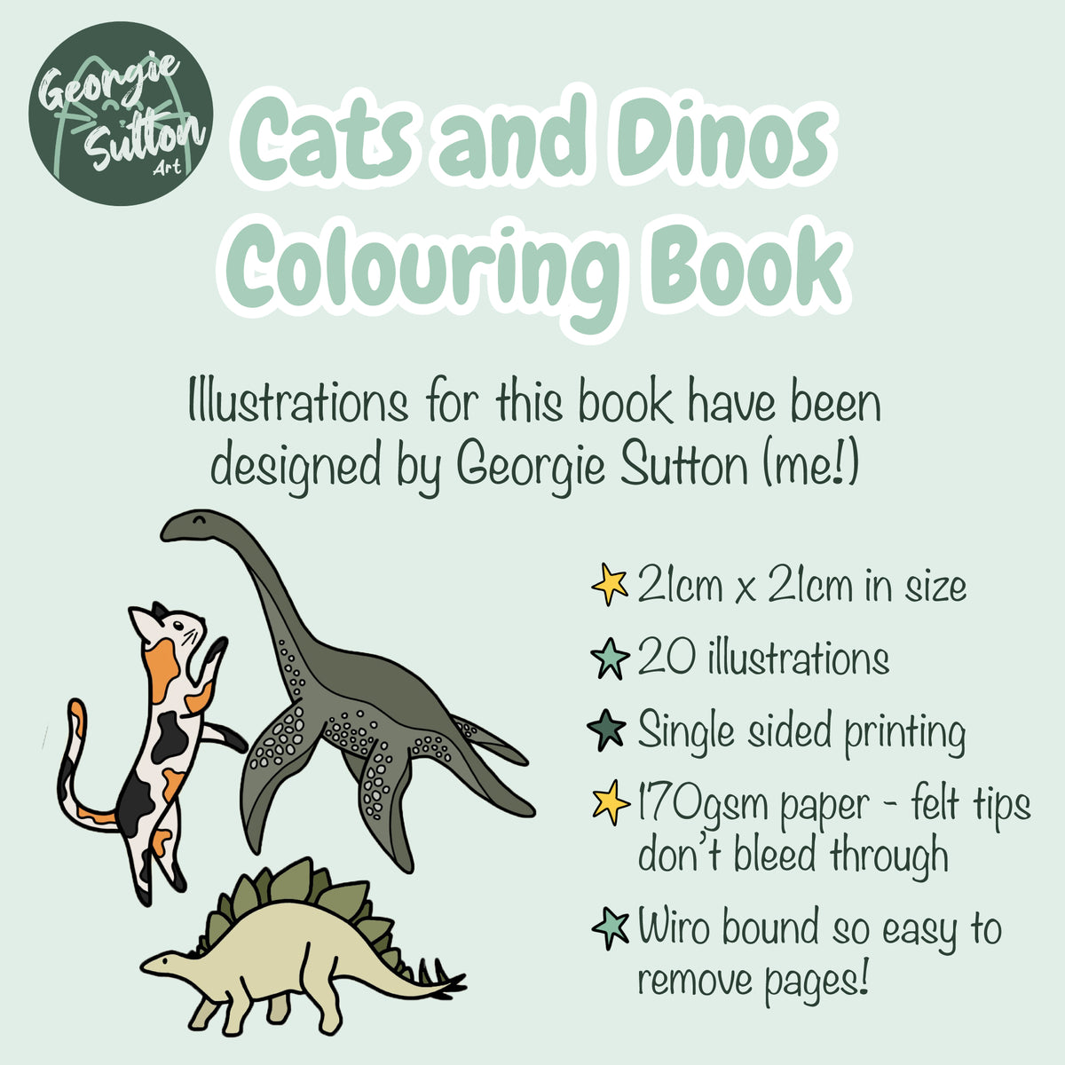 Cat and Dino Colouring Book