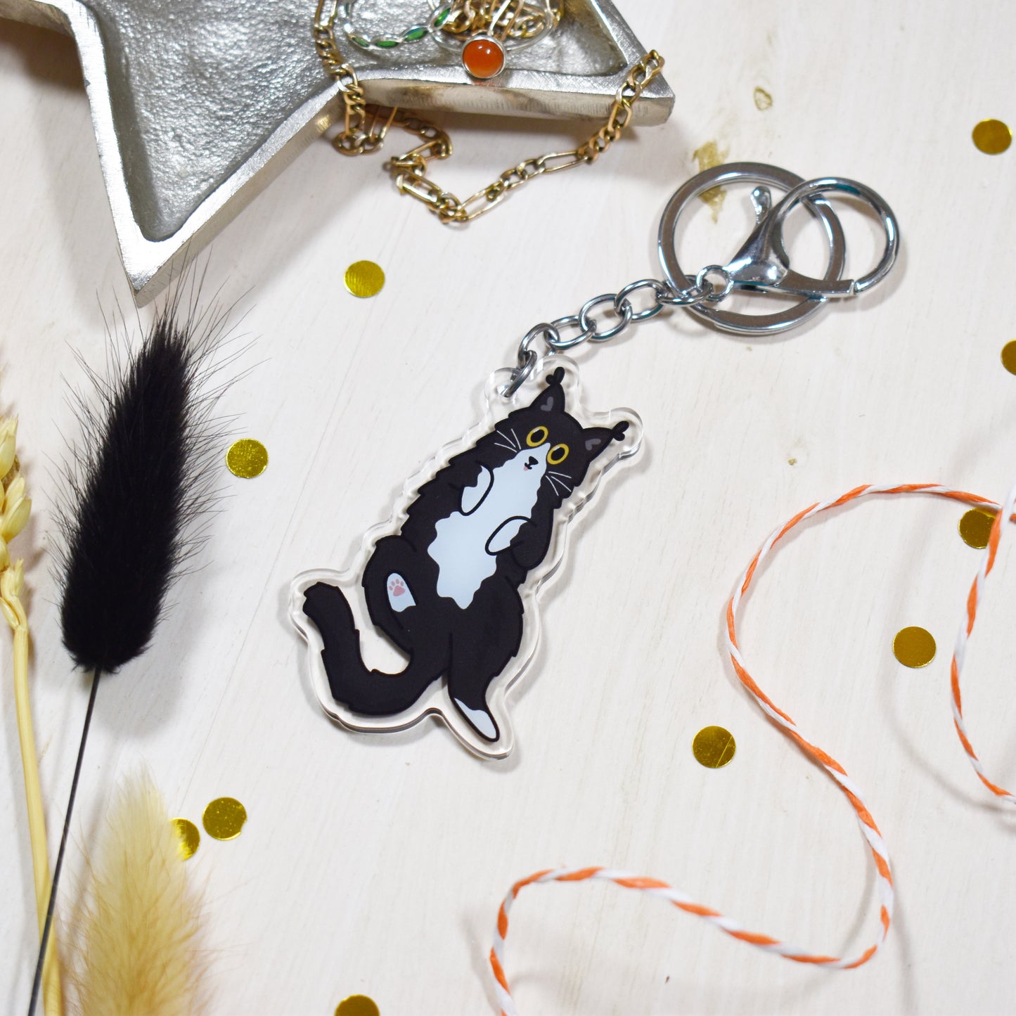 Fluffy Tuxedo Cat Keyring