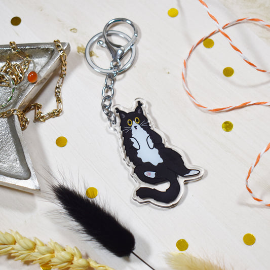 Fluffy Tuxedo Cat Keyring