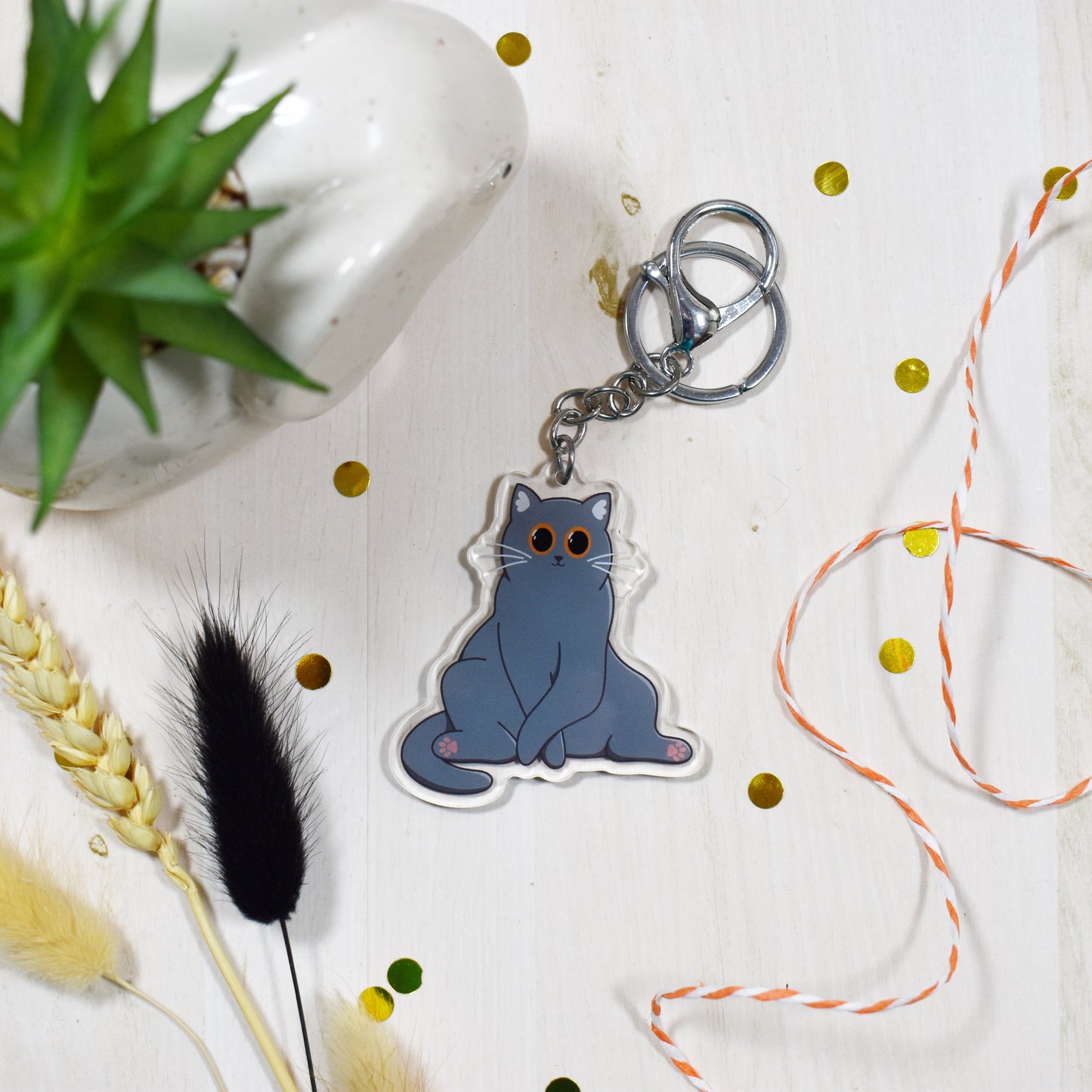 Grey Cat Keyring