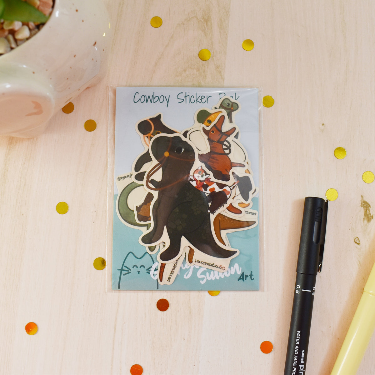 Cowboy Cat and Dinosaur Sticker Pack