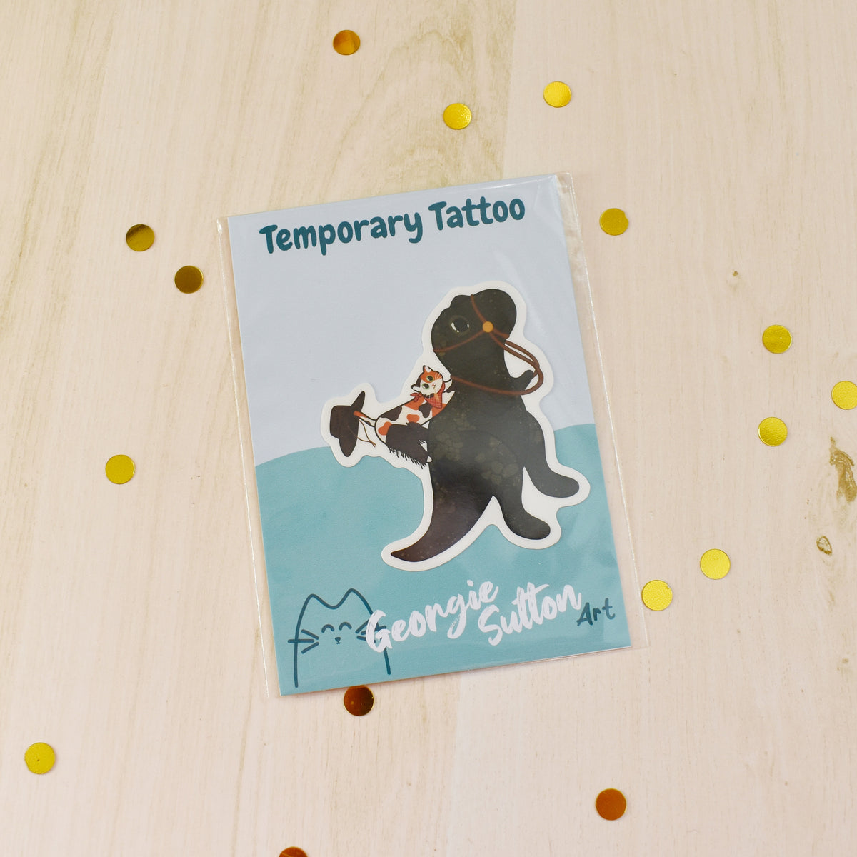 Cowboy Cat & Dino Temp Tattoo