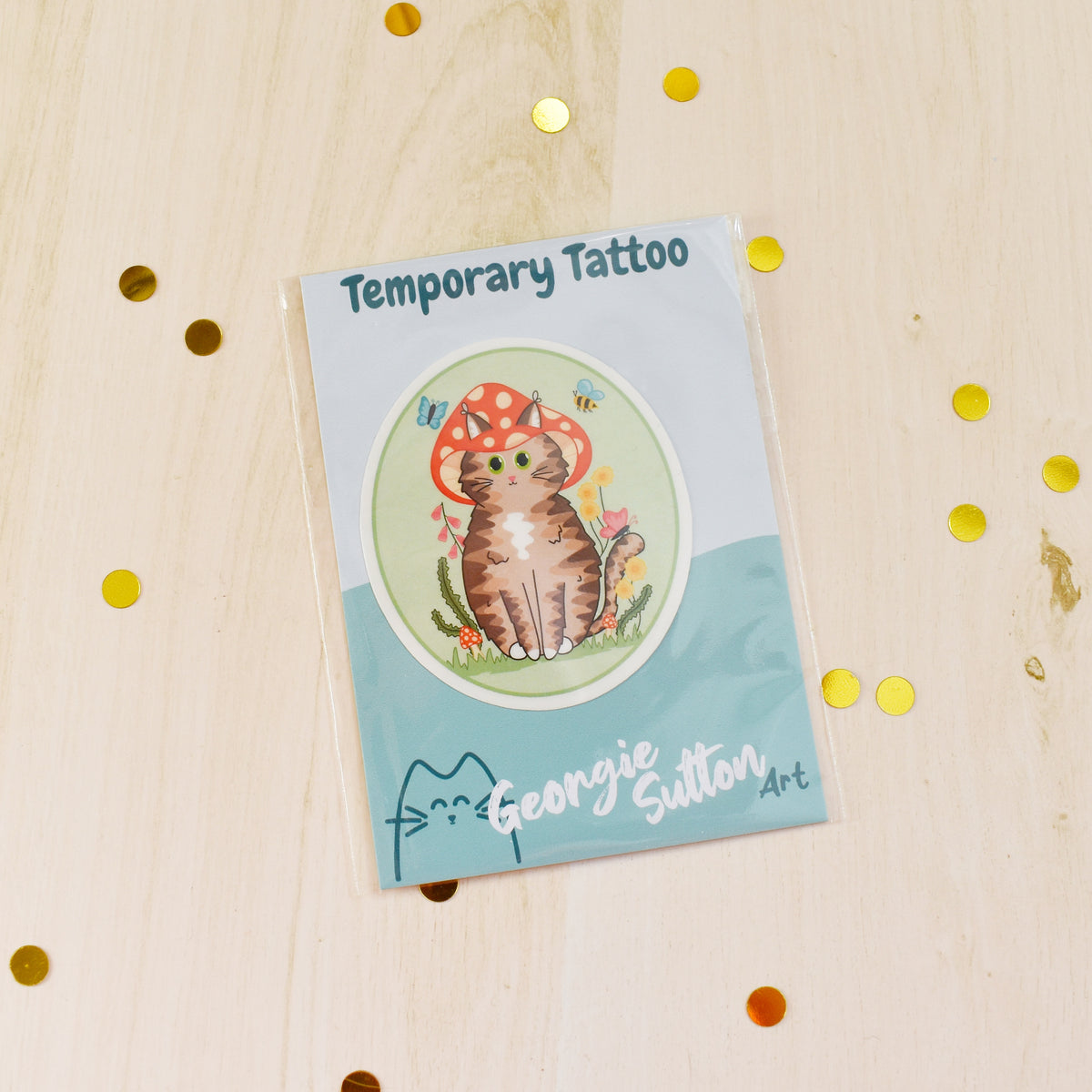 Mushroom Cat Temp Tattoo