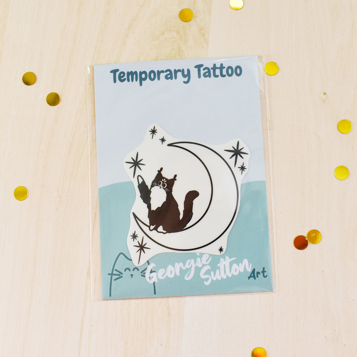 Moon Cat Temp Tattoo