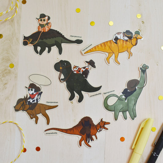 Cowboy Cat and Dinosaur Sticker Pack