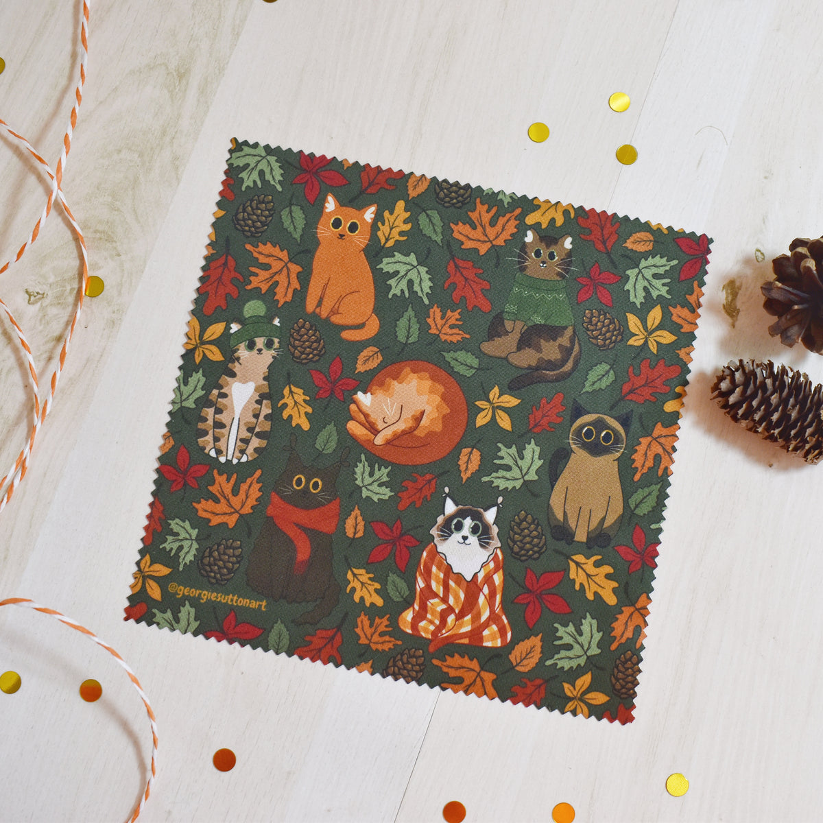 Autumn Cat Glass Cloth