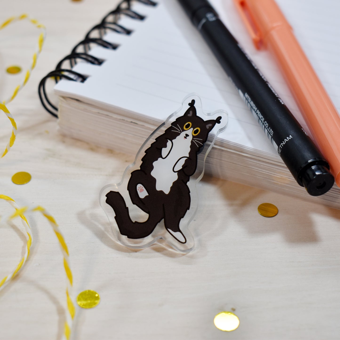 Fluffy Tuxedo Cat Pin Badge