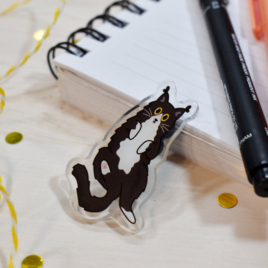 Fluffy Tuxedo Cat Pin Badge