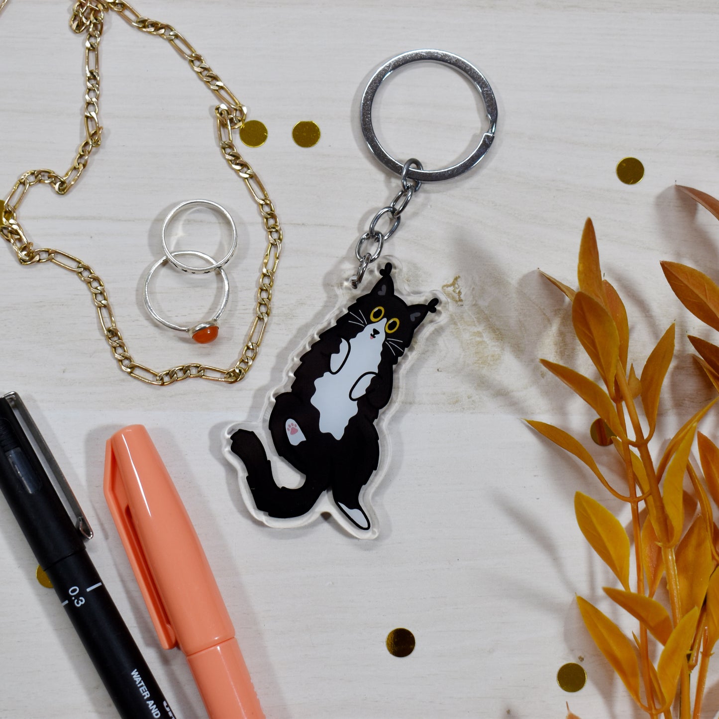 Fluffy Tuxedo Cat Keyring