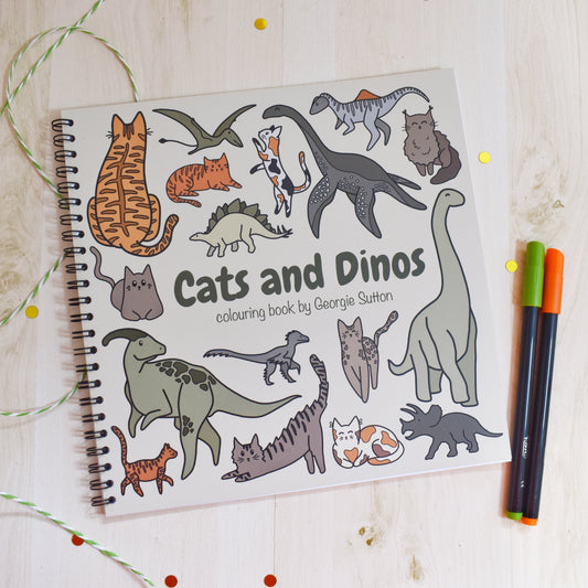 Cat and Dino Colouring Book