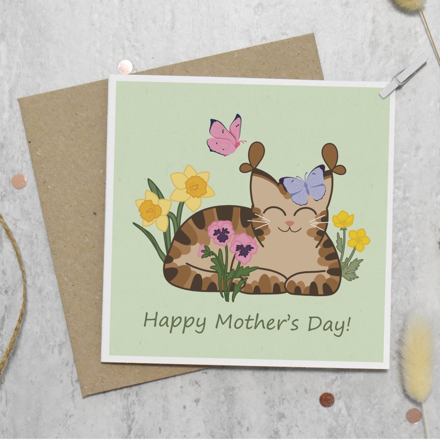 Cat and Flowers Mother's Day Card