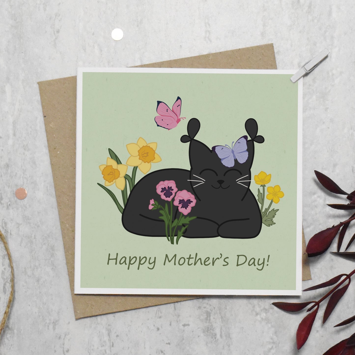 Cat and Flowers Mother's Day Card