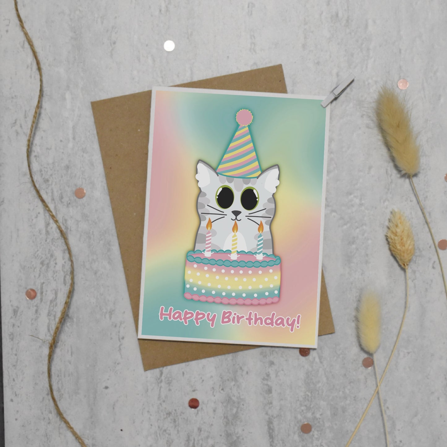 Cat Birthday Cake Card