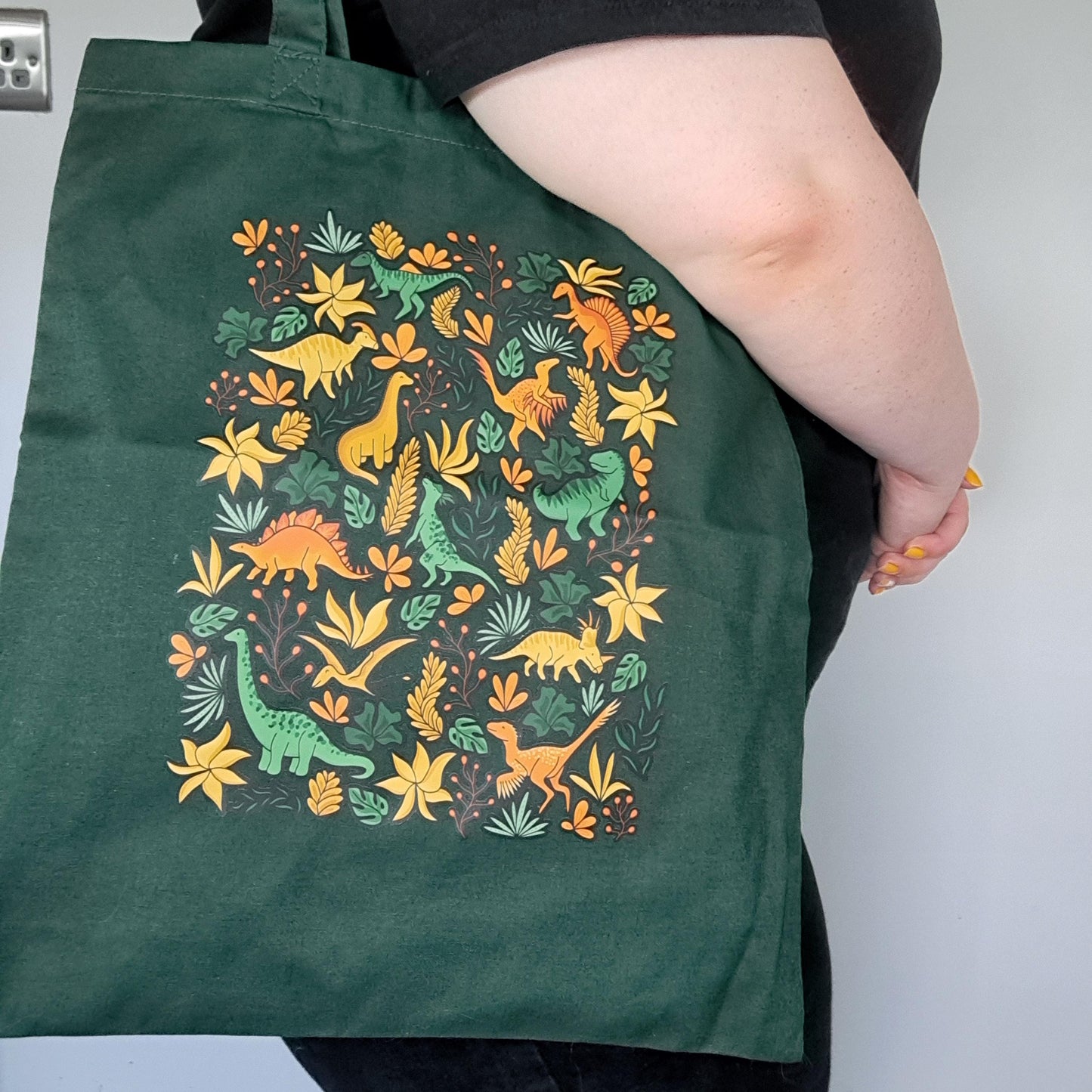 Floral Dinosaur Tote Bag
