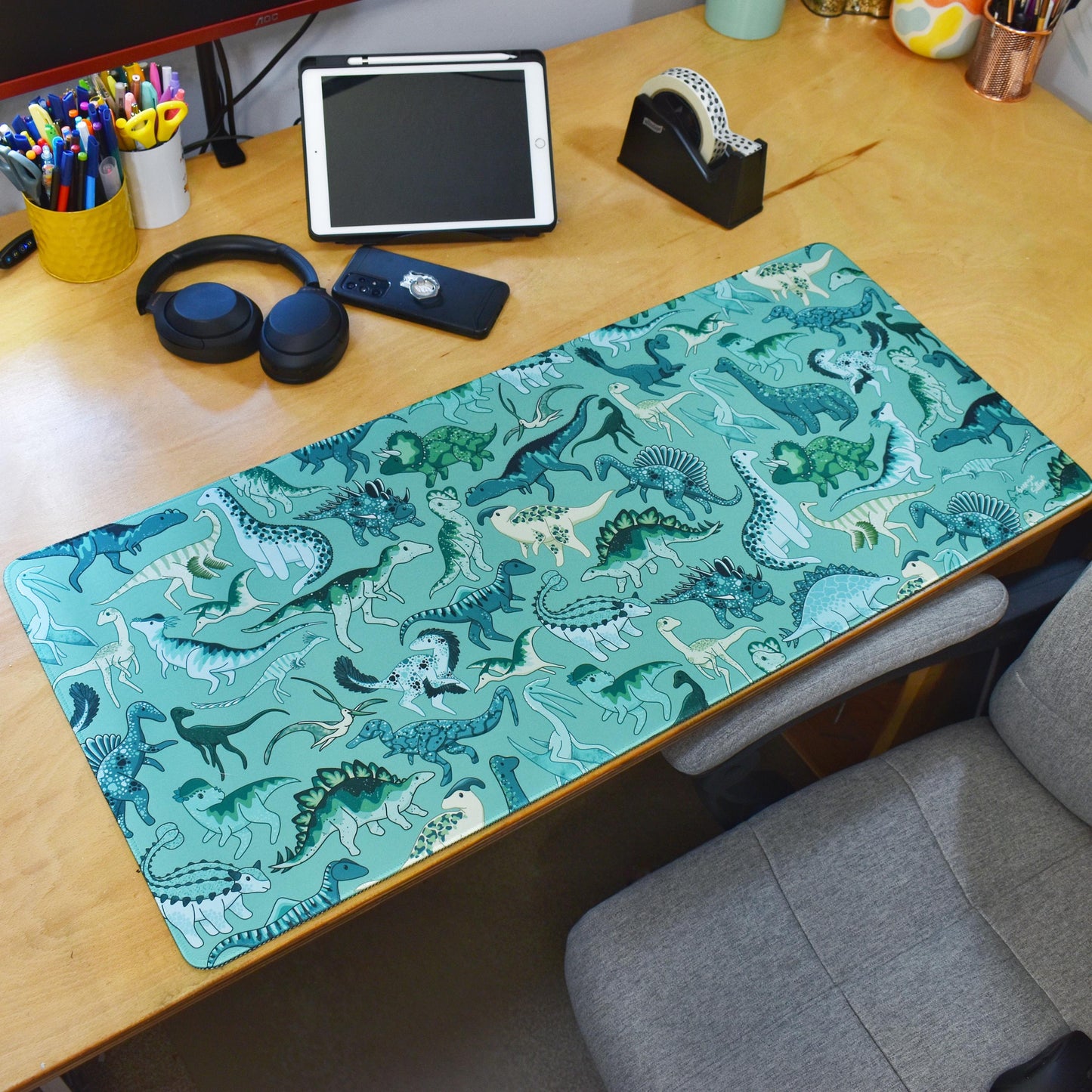 Green Dino Desk Mat